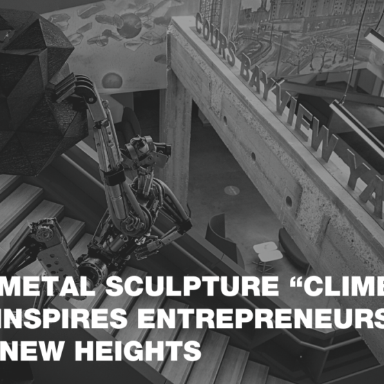 Scrap Metal Sculpture “Climbing Cliff” Inspires Entrepreneurs to Reach New Heights