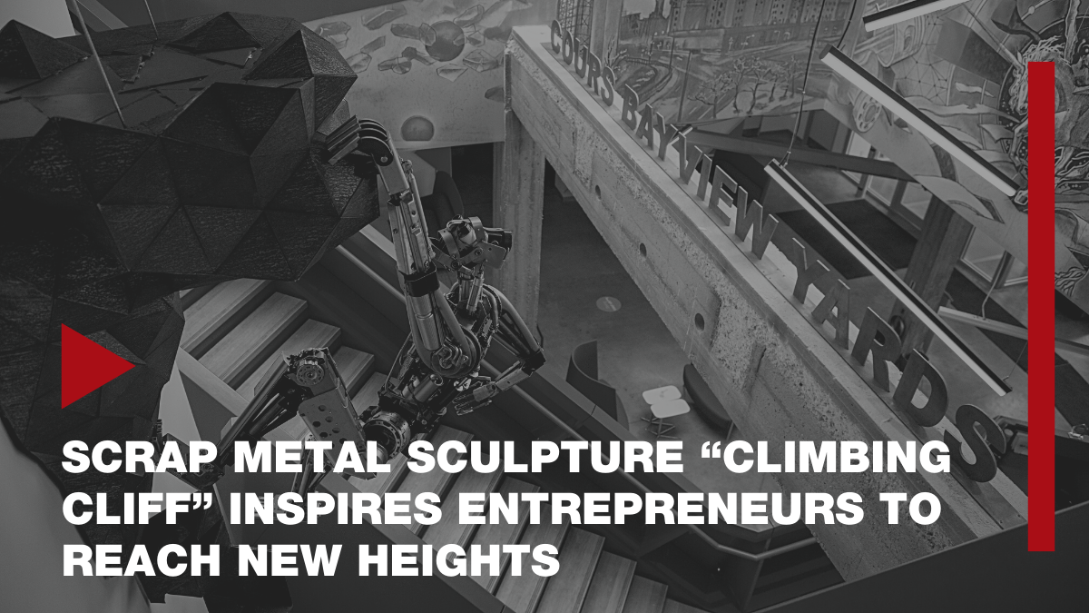 Scrap Metal Sculpture “Climbing Cliff” Inspires Entrepreneurs to Reach New Heights