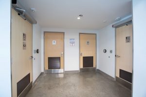 An image showing the entrances to the eco-conscious washrooms at Bayview Yards. 
